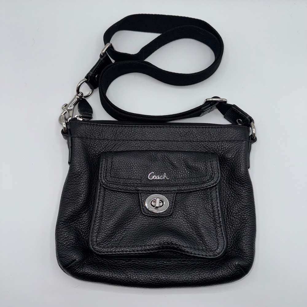Vintage Coach Women's Swingpack Crossbody Bag S Black Turn Lock Pebbled Leather - Picture 10 of 12